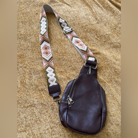 Modern & Chic Sling Bag with Patterned Strap - Picture 2 of 7